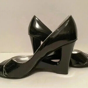 Vintage Bisou Bisou Chic Black Wedge Heels 9.M